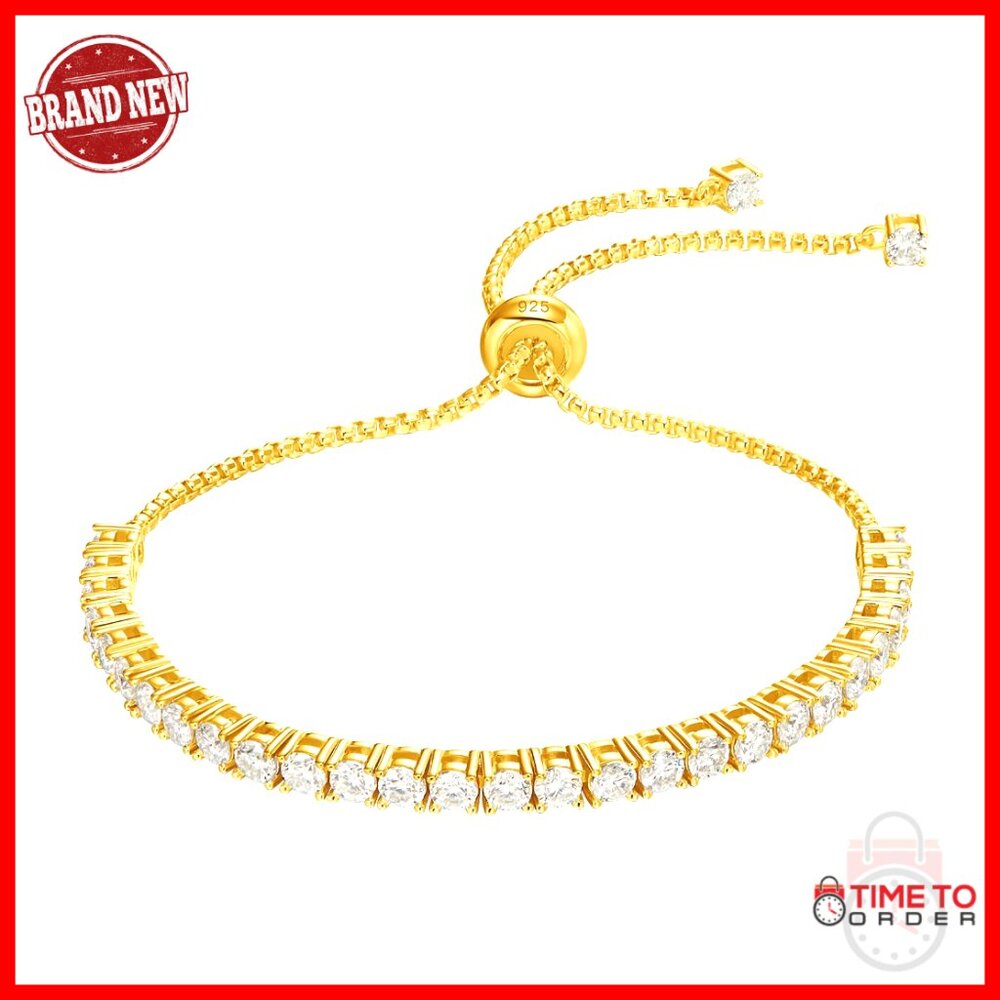 Moissanite Tennis Bracelet Adjustable Sterling Silver Gold Plated Elegant Luxury